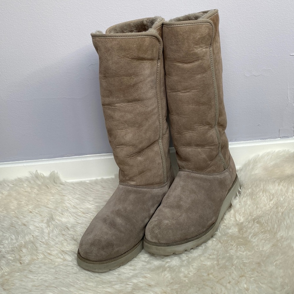 Ugg Kara Grey Tall Wedge Sheepskin Boots